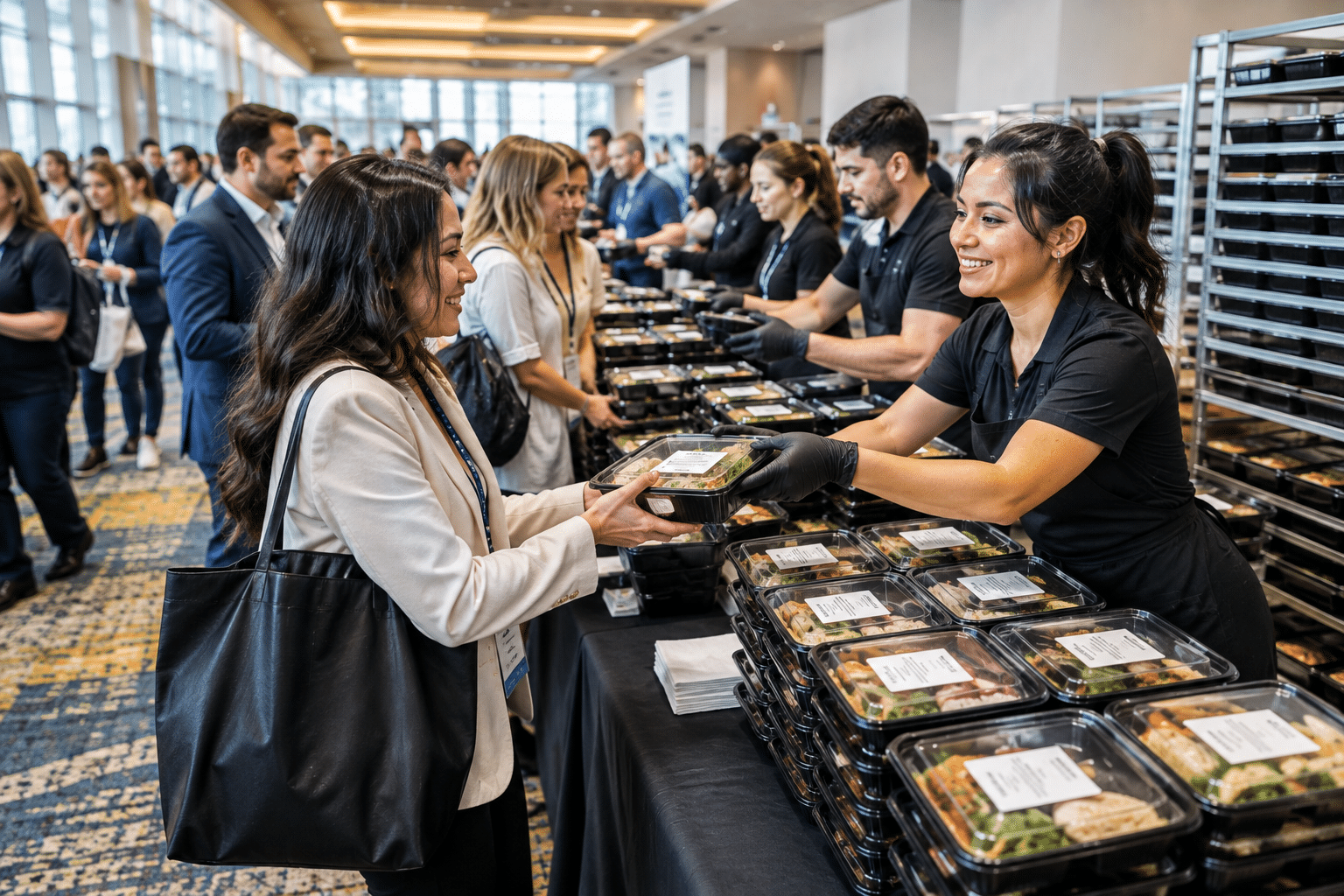 Convention center service line distributing wholesale frozen lunch kits