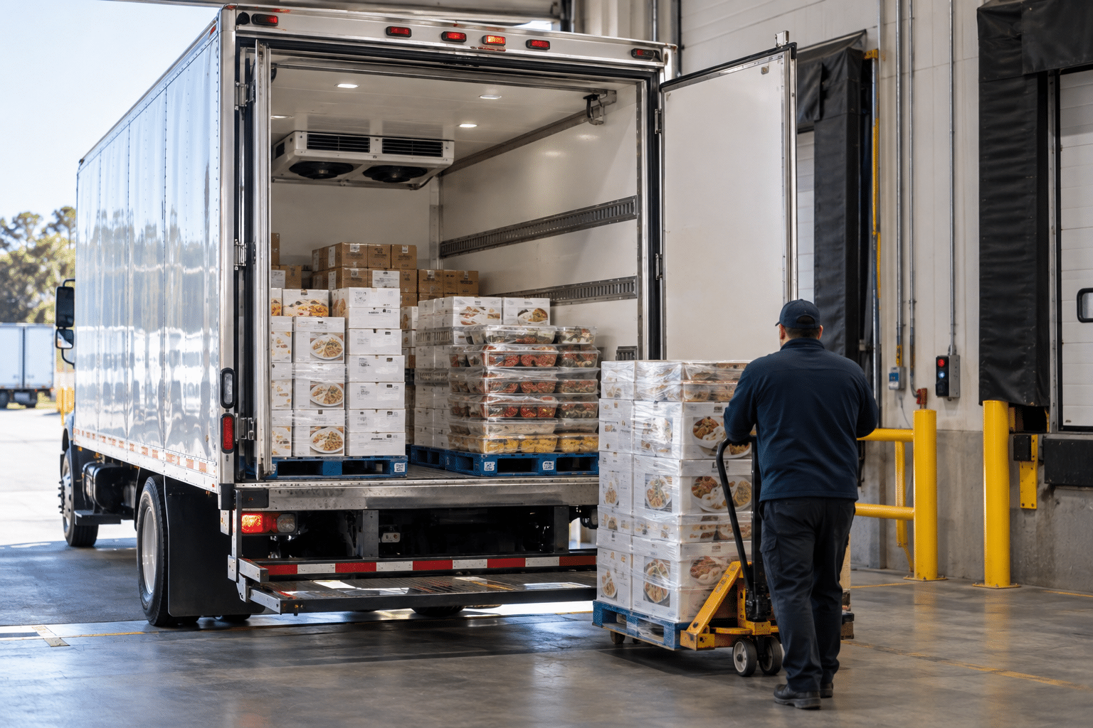 Refrigerated truck delivering wholesale desserts and specialty foods
