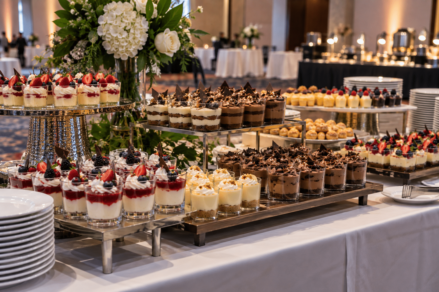 Hotel banquet dessert display using wholesale dessert cups